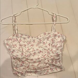 Floral Ruched Women's Top - White